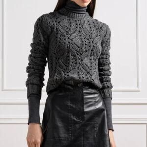 Sportmax Mito Wool Blend Sweater Crew Neck Openwork Open Knit, Dark Gray